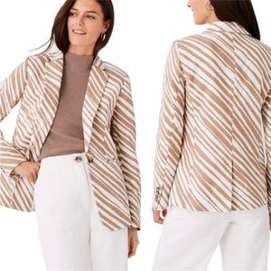 ANN TAYLOR Linen Zebra Striped Blazer in Tan and White Women's Blazer